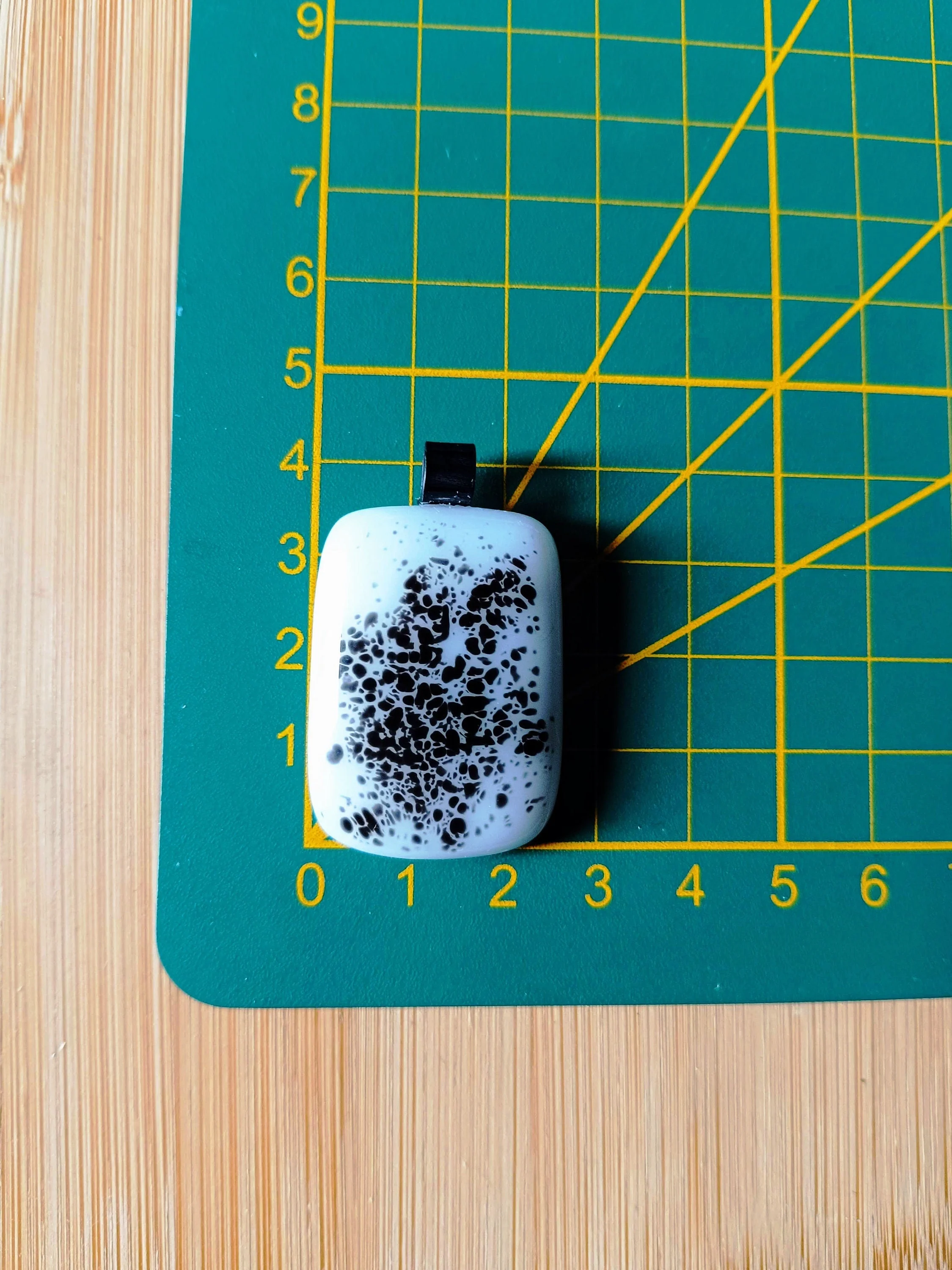 Handmade boho grungy black and white fused glass pendant necklace - Photo 3
