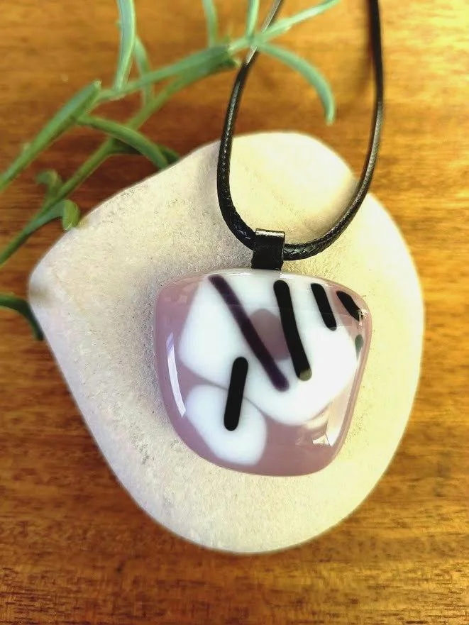 Handmade Purple Mauve Fused Glass Pendant Necklace - Photo 1