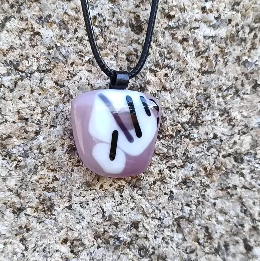 Handmade Purple Mauve Fused Glass Pendant Necklace - Photo 2