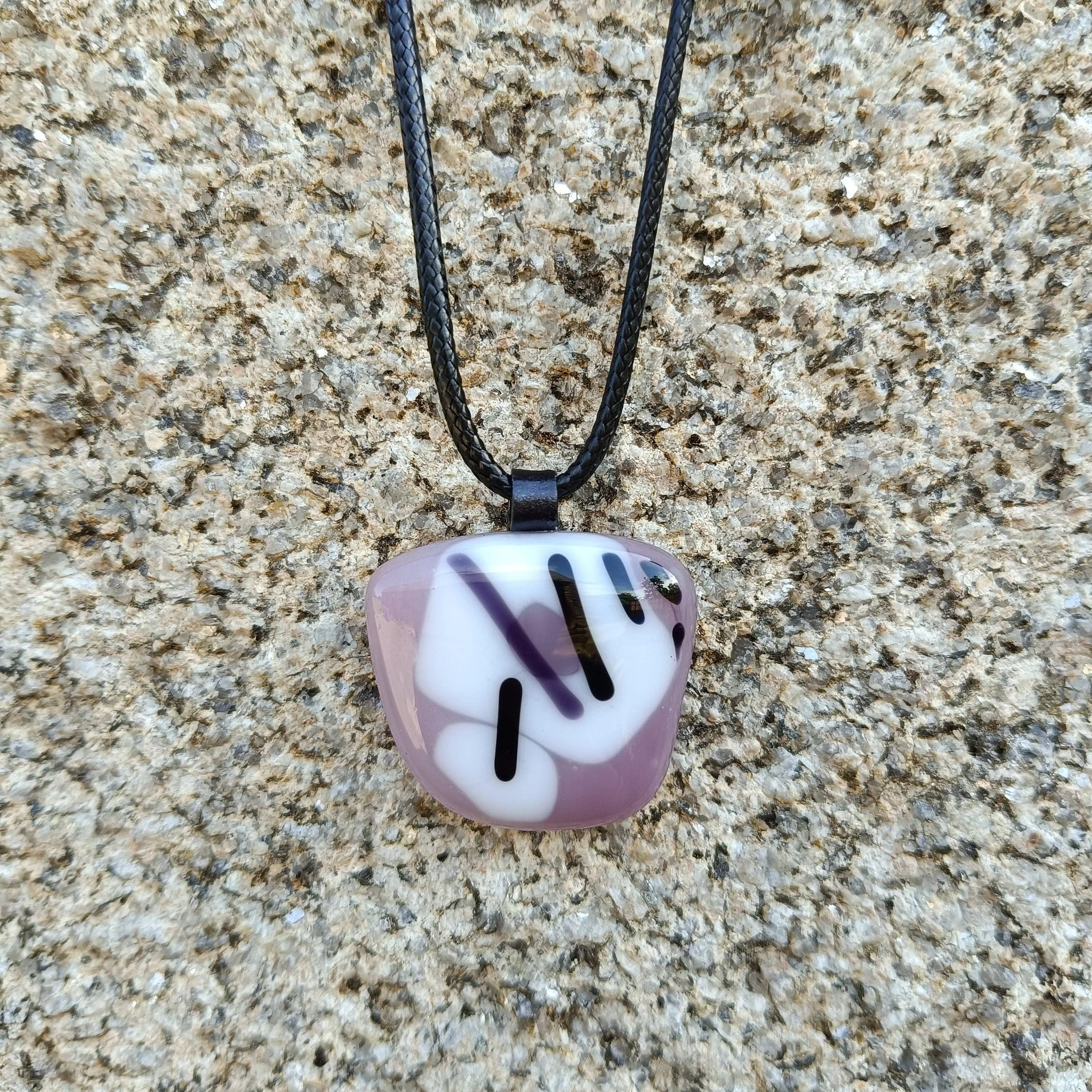 Handmade Purple Mauve Fused Glass Pendant Necklace - Photo 3