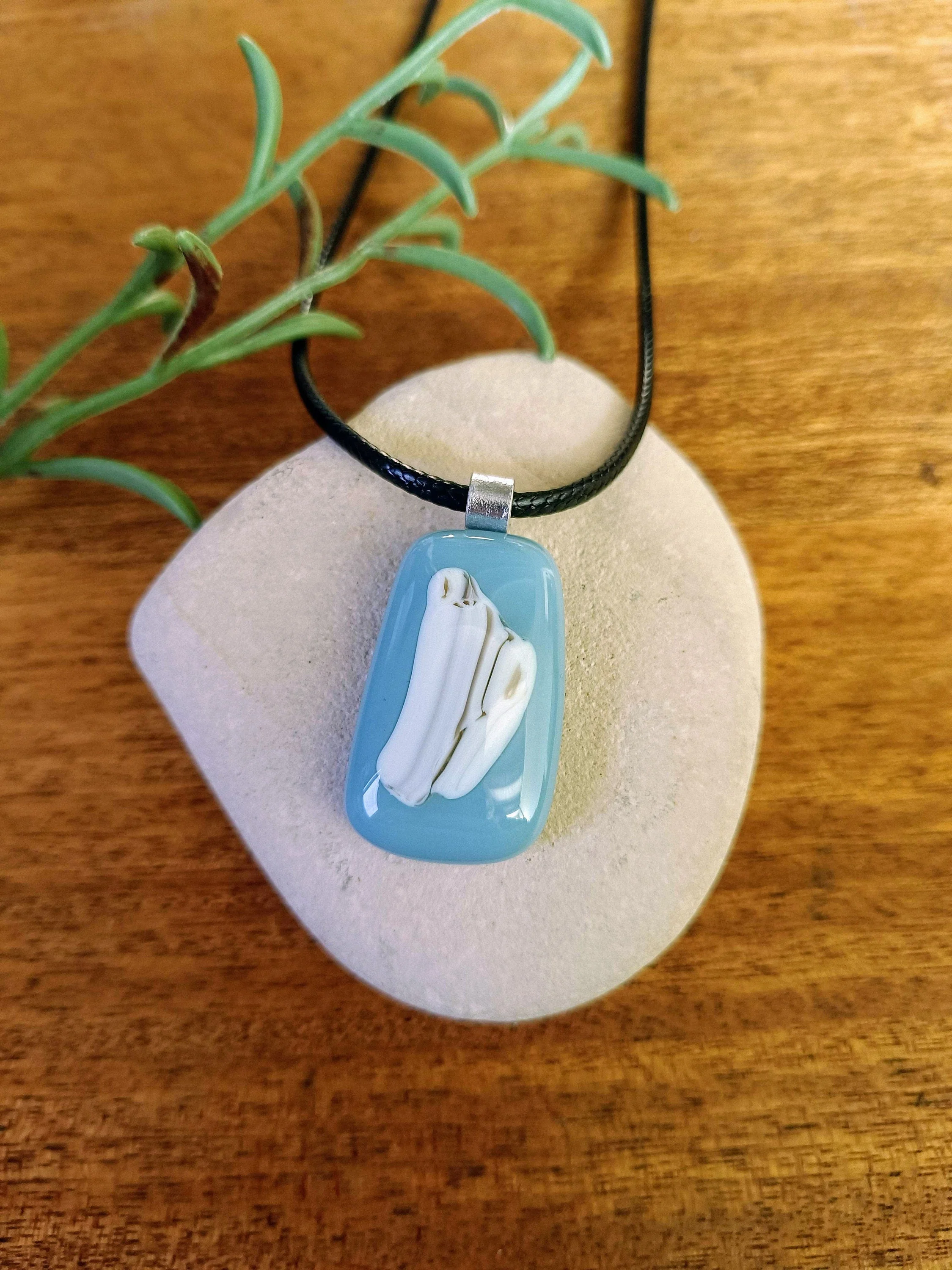 Handmade Blue Fused Glass Pendant - Photo 2