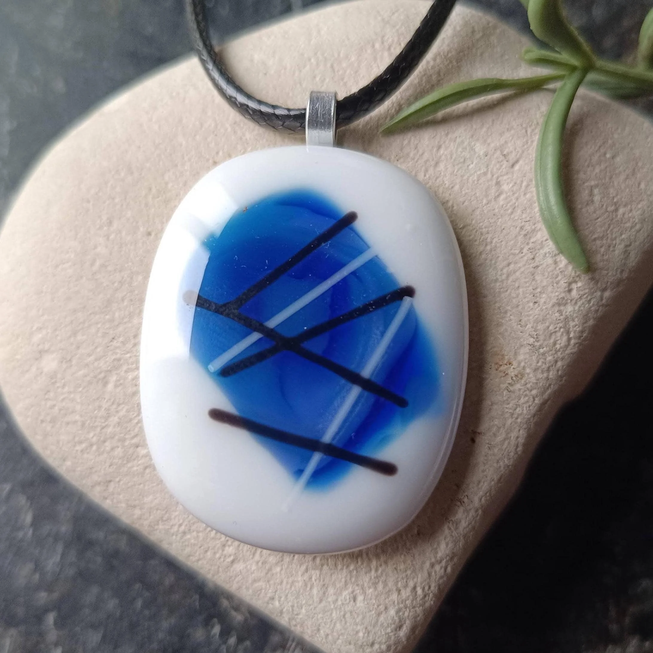 Handmade fused glass pendant with cord necklace - Photo 1
