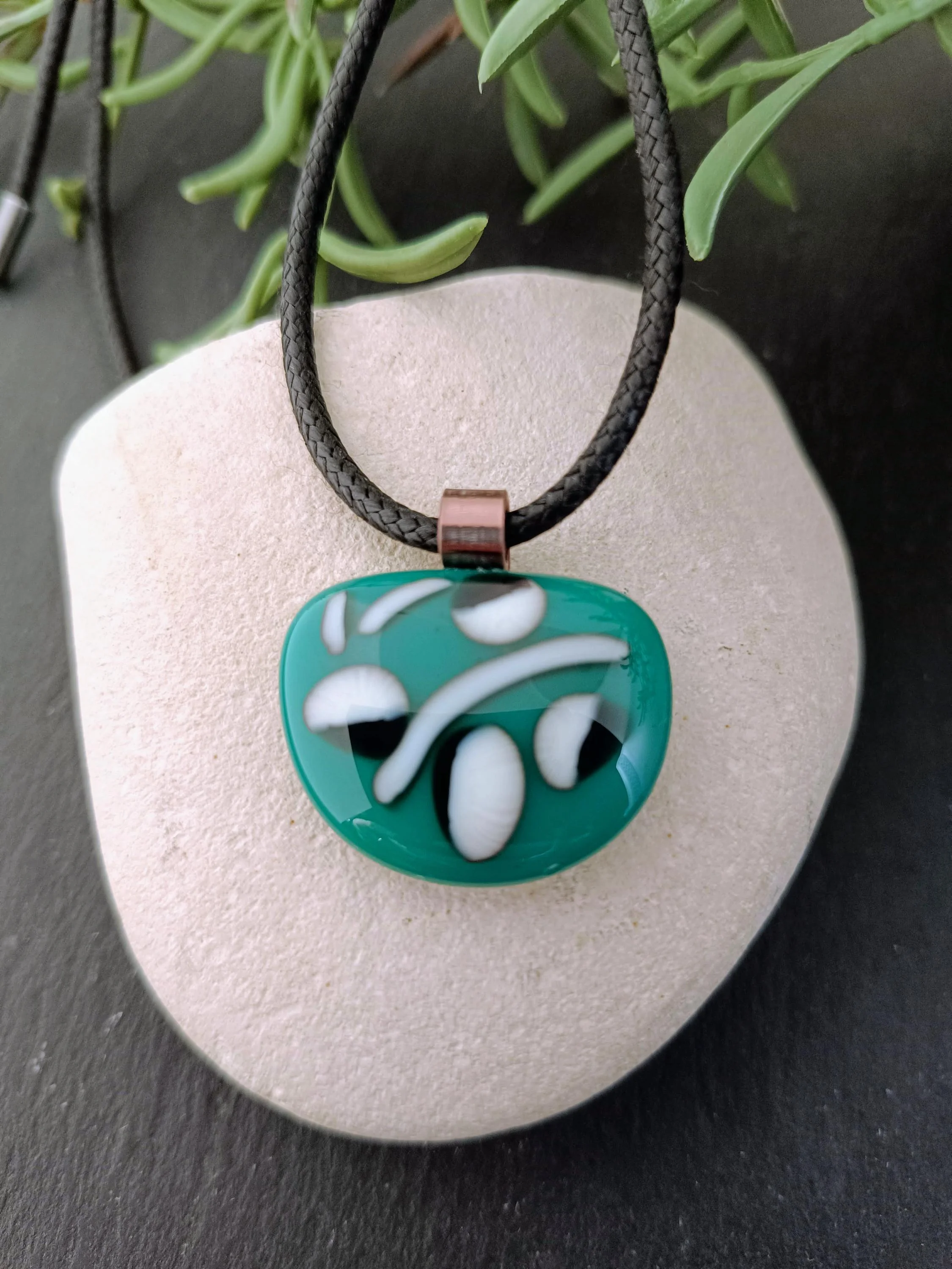 Handmade fused glass turquoise pendant - Photo 1