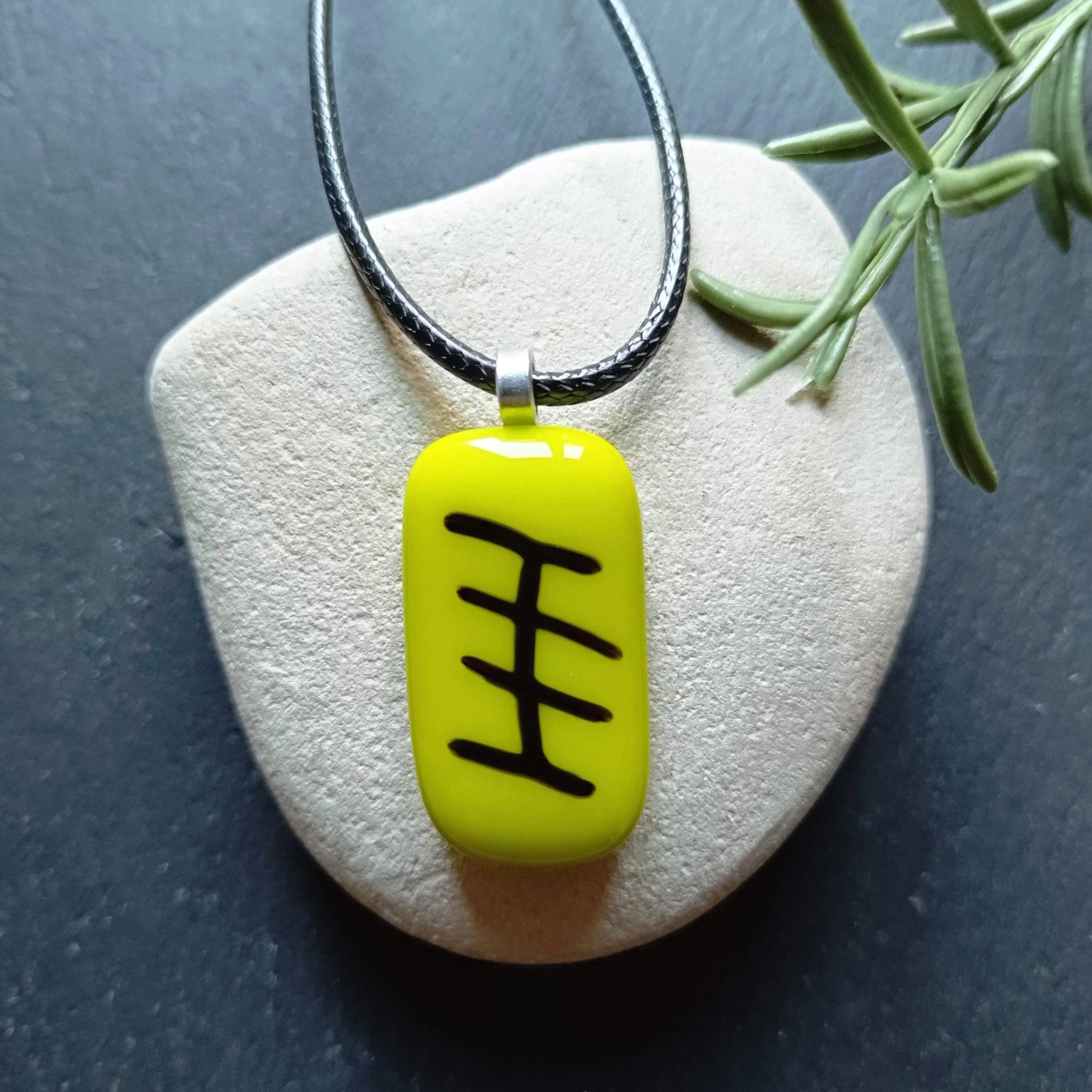 Handmade lime green fused glass pendant cord necklace - Photo 1