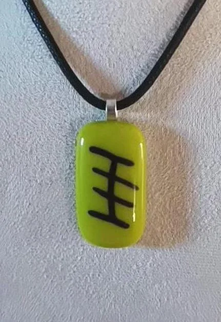 Handmade lime green fused glass pendant cord necklace - Photo 5