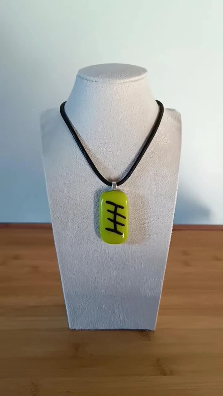 Handmade lime green fused glass pendant cord necklace - Photo 6