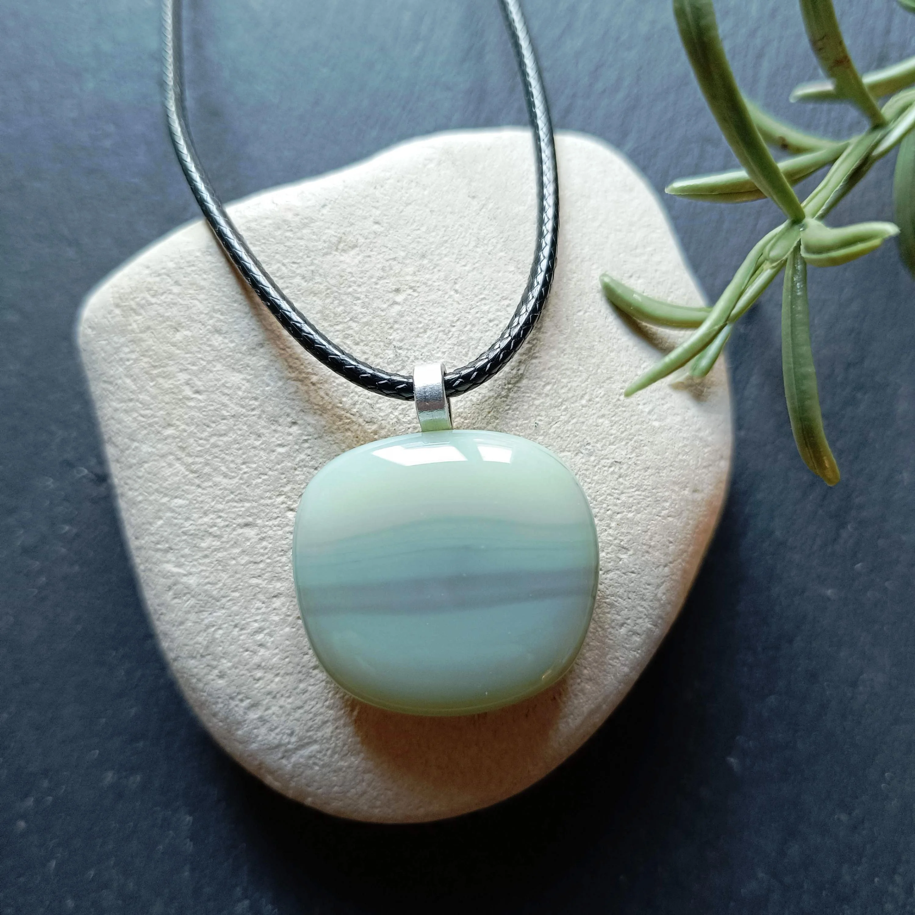 Handmade Fused Glass Pendant in Natural Grey Tones with Necklace - Photo 1