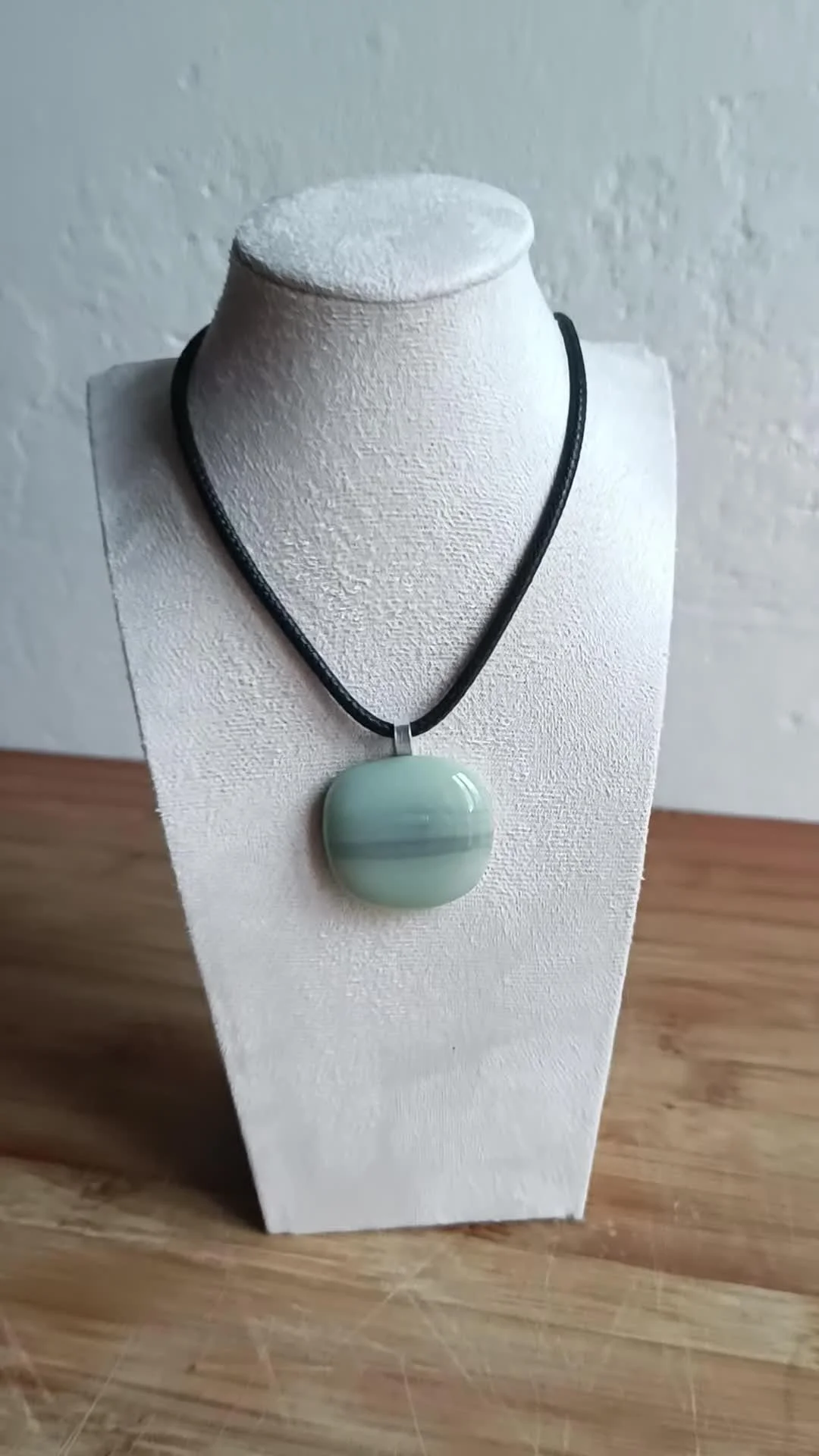Handmade Fused Glass Pendant in Natural Grey Tones with Necklace - Photo 2