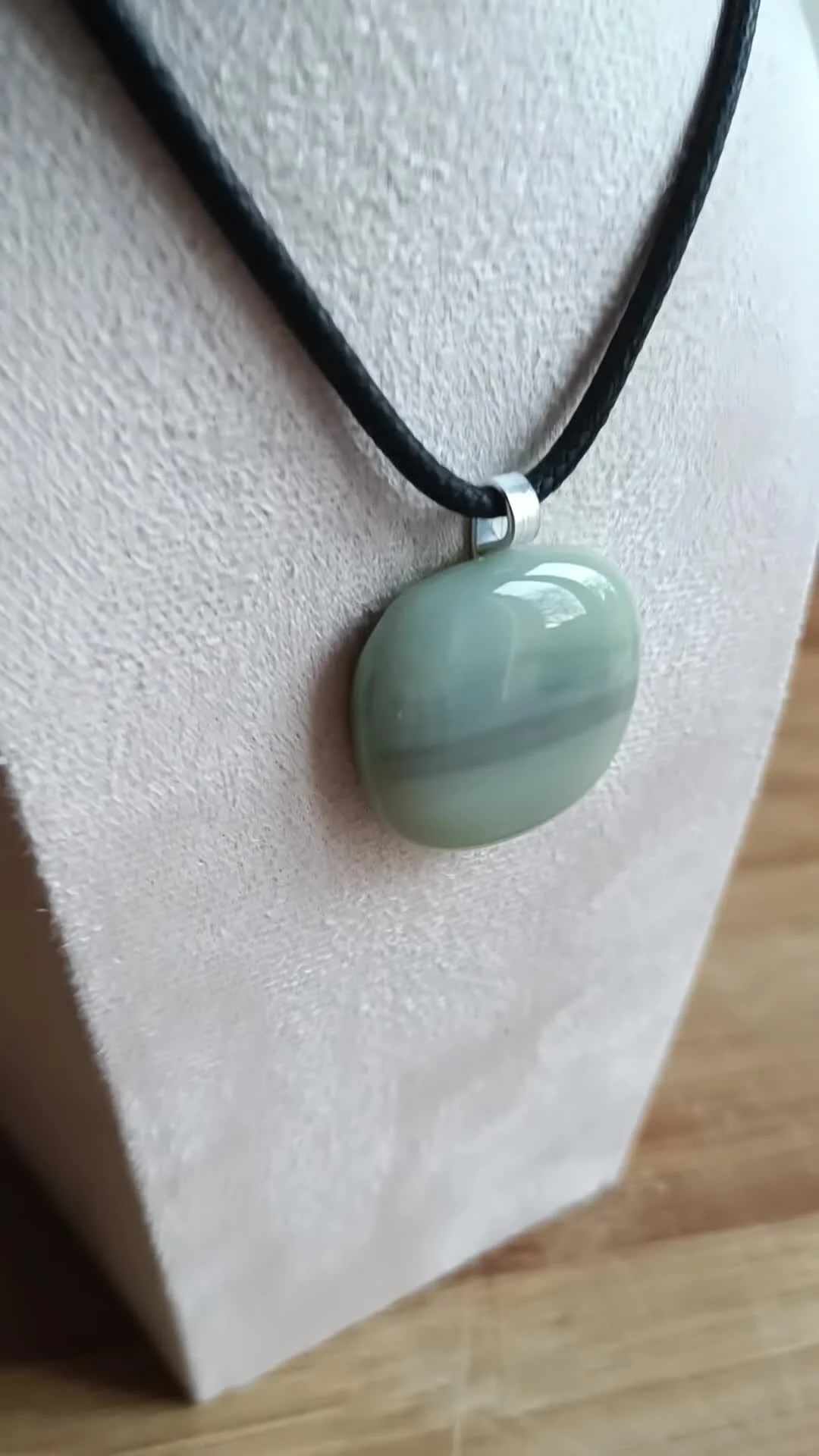Handmade Fused Glass Pendant in Natural Grey Tones with Necklace - Photo 3
