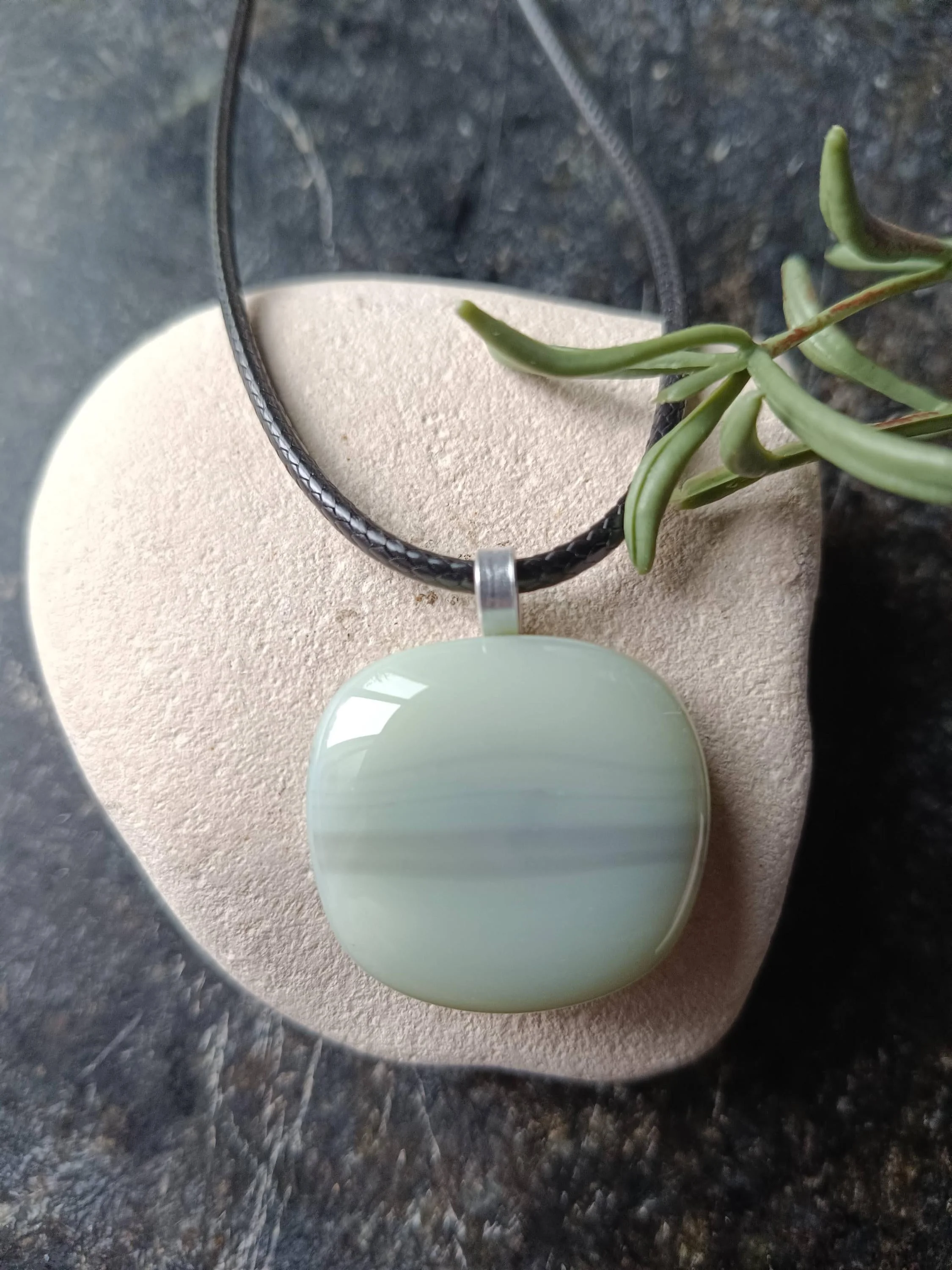 Handmade Fused Glass Pendant in Natural Grey Tones with Necklace - Photo 5