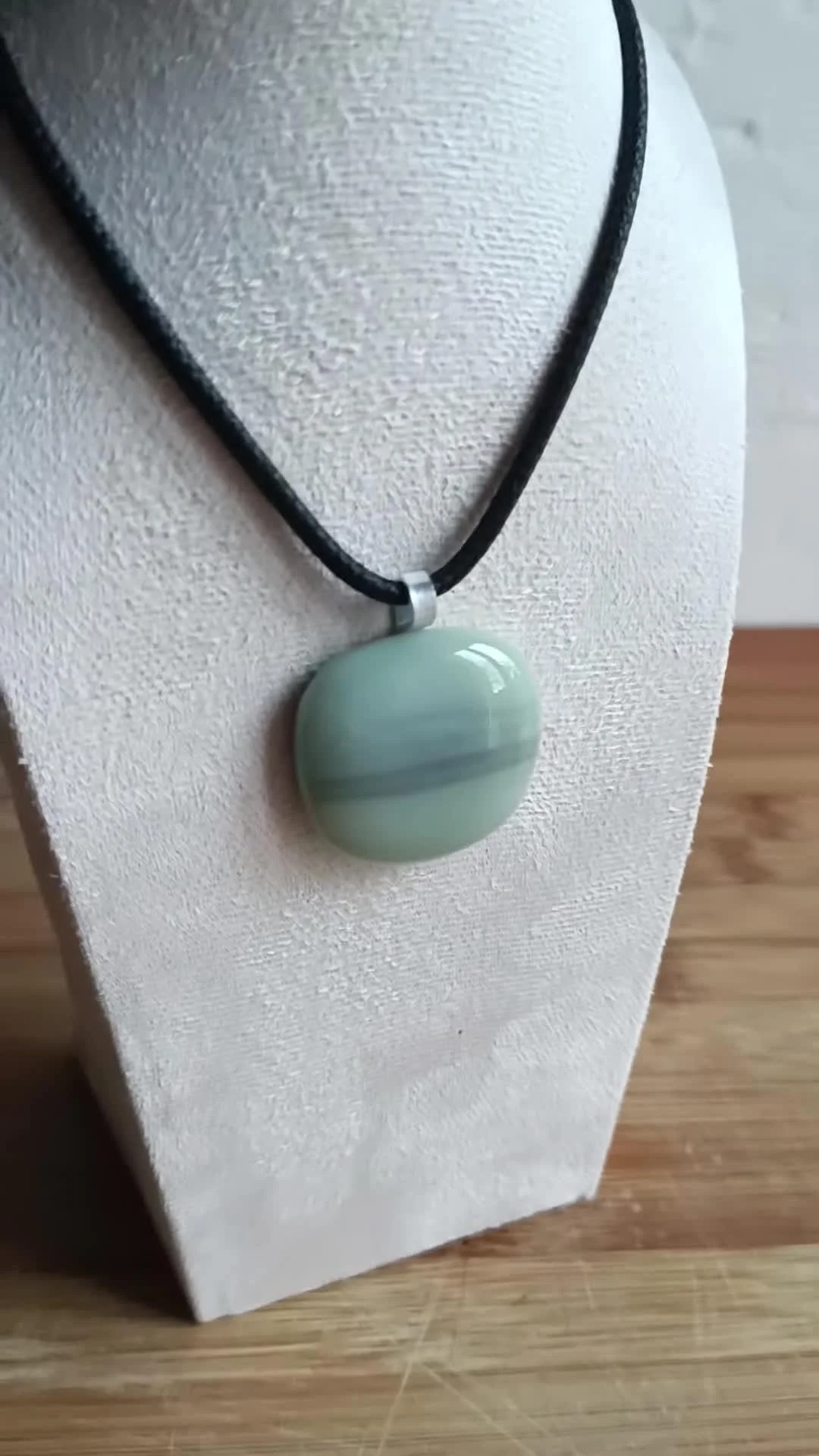 Handmade Fused Glass Pendant in Natural Grey Tones with Necklace - Photo 6