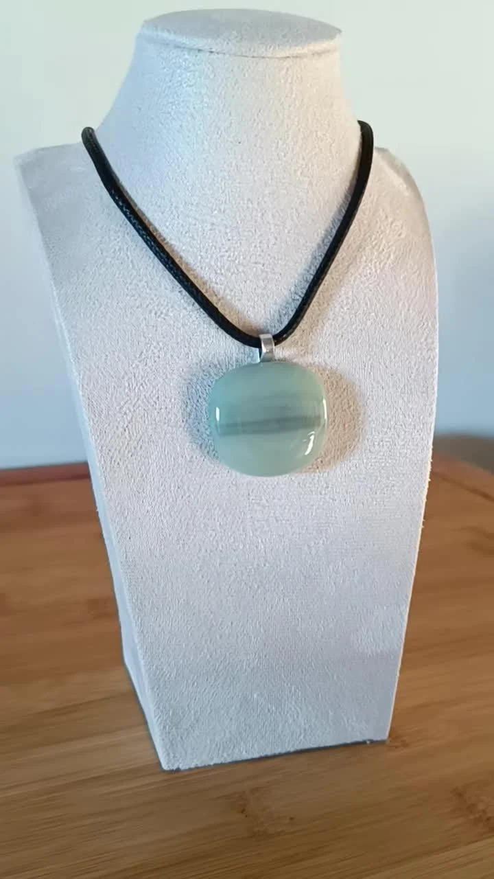 Handmade Fused Glass Pendant in Natural Grey Tones with Necklace - Photo 7