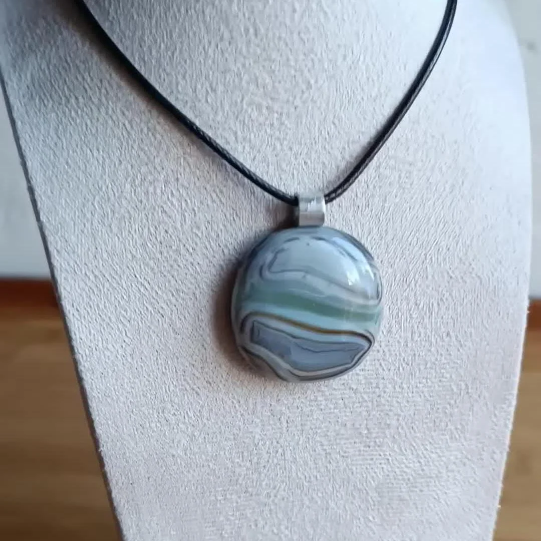 Fused Glass Men's Pendant Necklace in Natural Tones Necklace - Photo 2