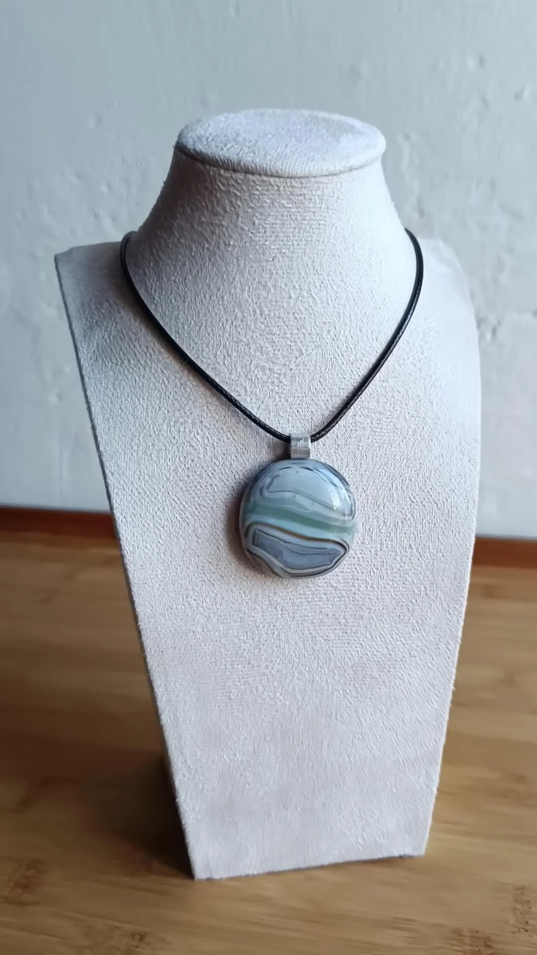 Fused Glass Men's Pendant Necklace in Natural Tones Necklace - Photo 4