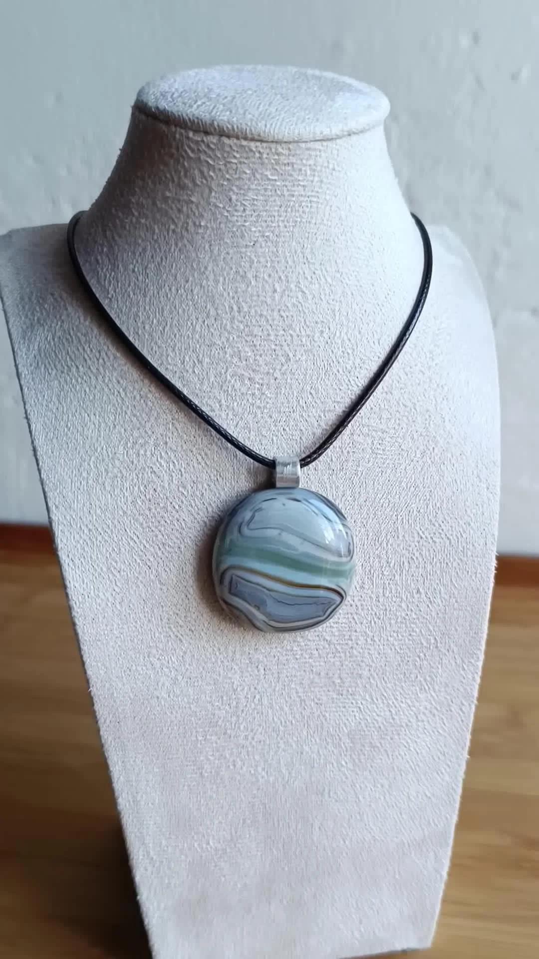 Fused Glass Men's Pendant Necklace in Natural Tones Necklace - Photo 5