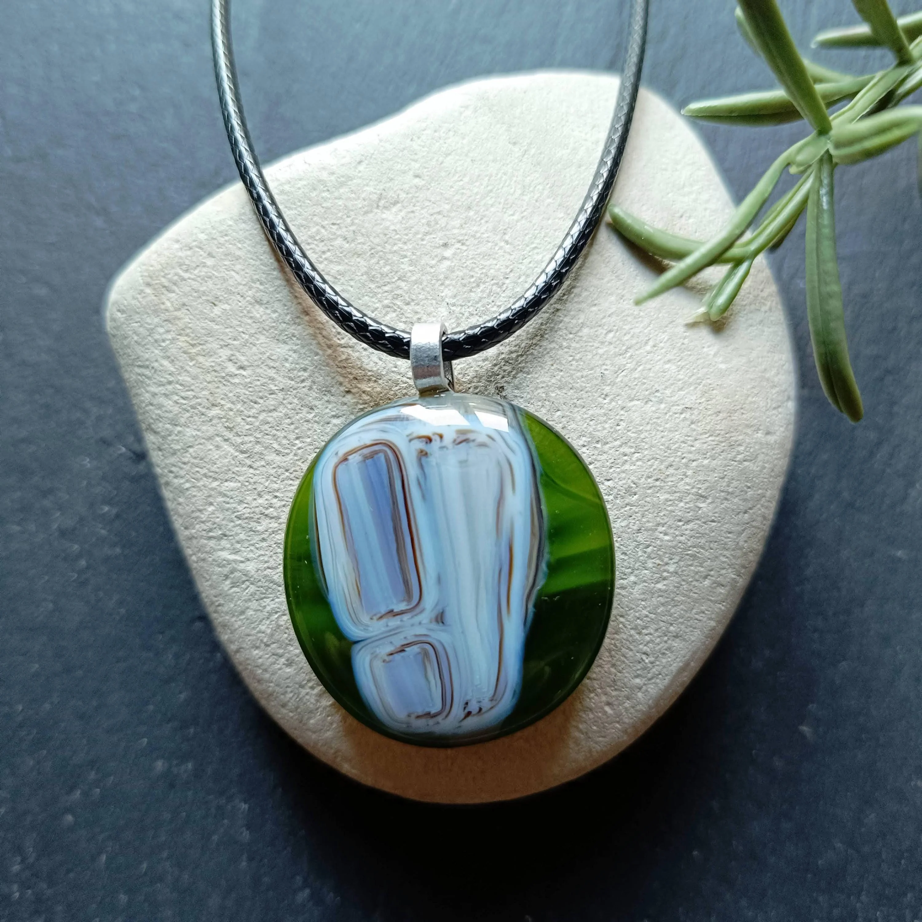 Handmade fused transparent green glass pendant necklace - Photo 1