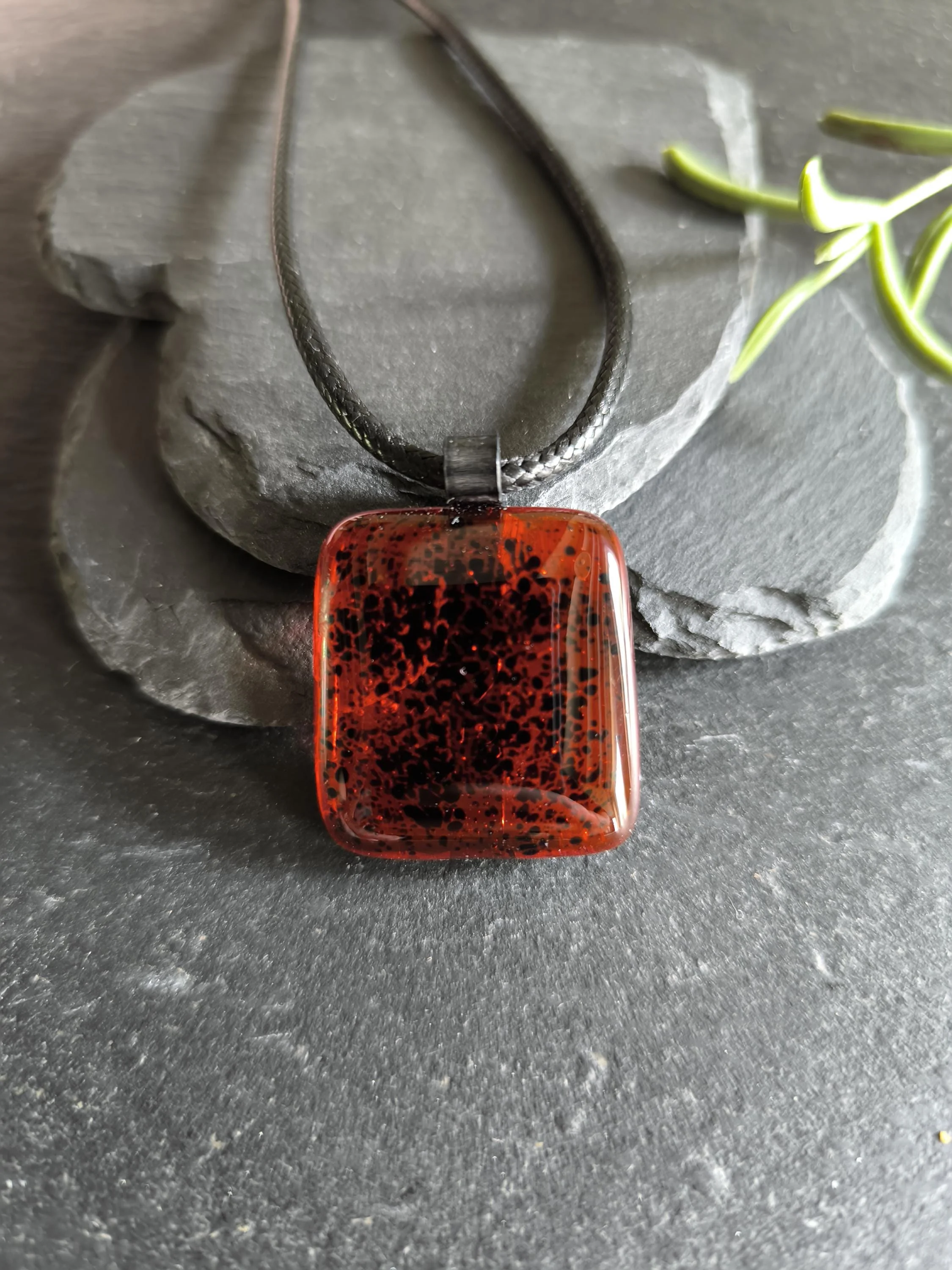 Red Glass Fused Glass Pendant with cord necklace, Artisan Handmade Jewellery - Photo 3