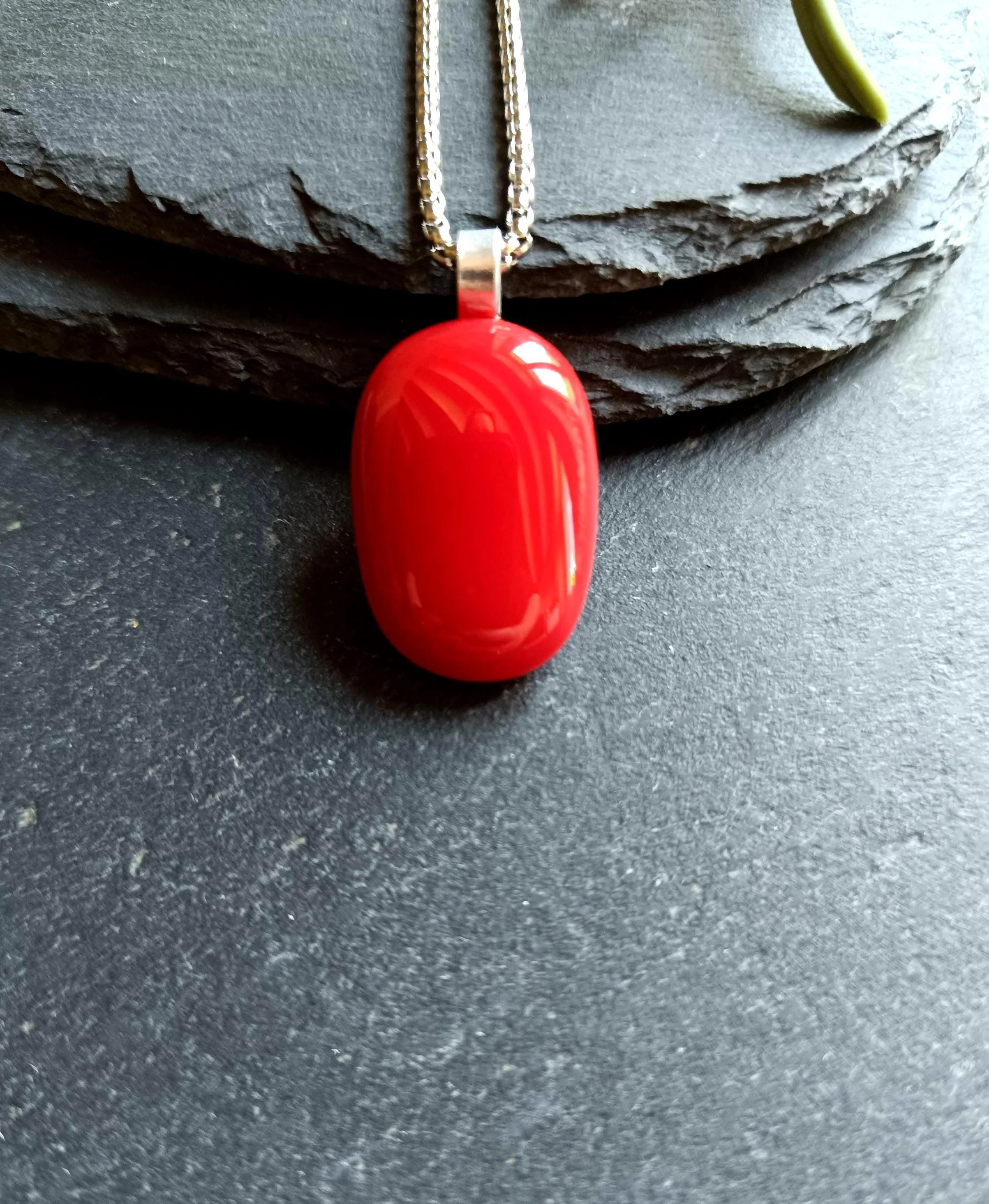 Red Fused Glass Pendant Necklace, Artisan Handmade Jewellery - Photo 5