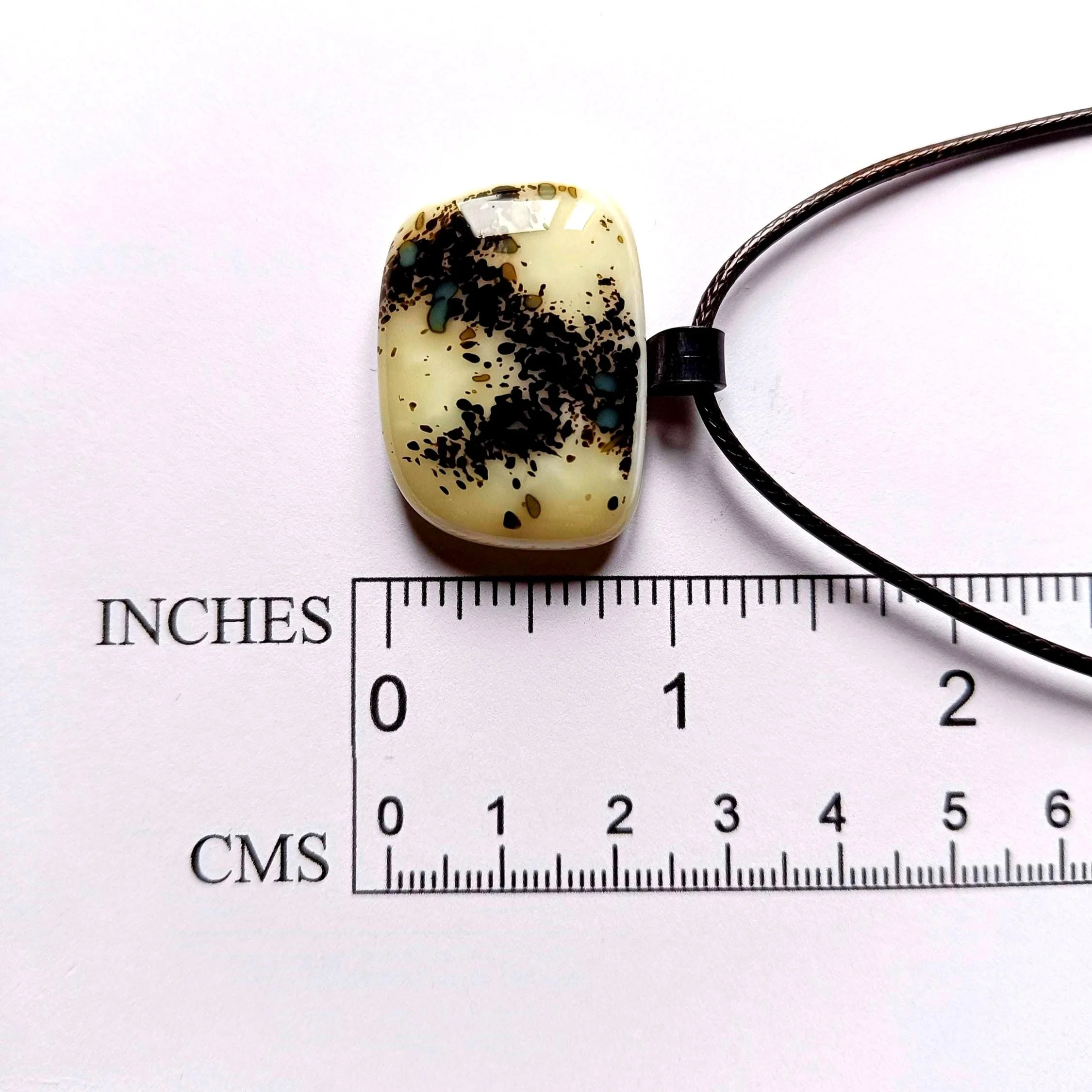 Black and vanilla fused glass pendant necklace, handmade jewelry - Photo 2