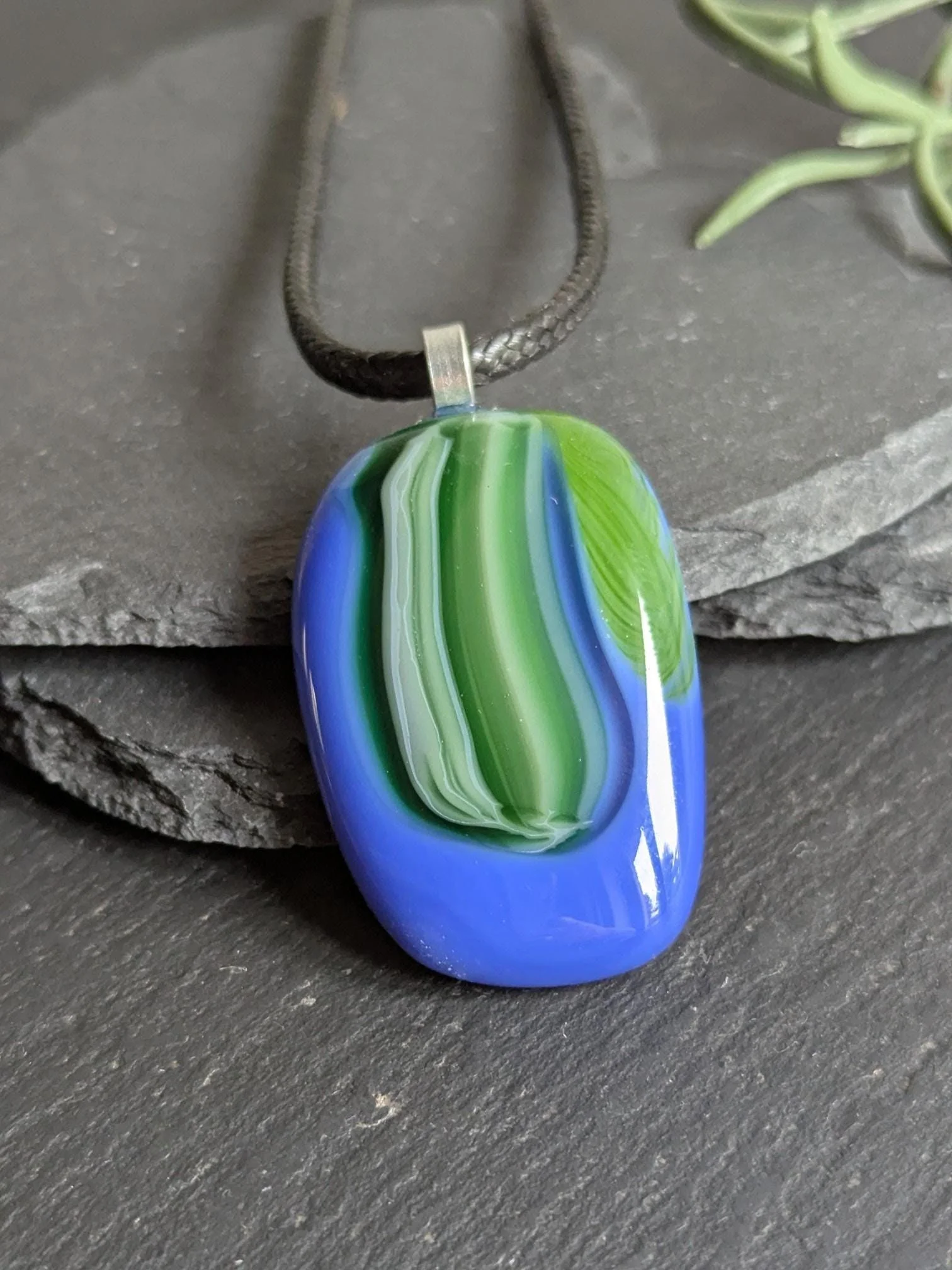 Fused Glass Pendant with Cord Necklace, handmade jewellery - Photo 1