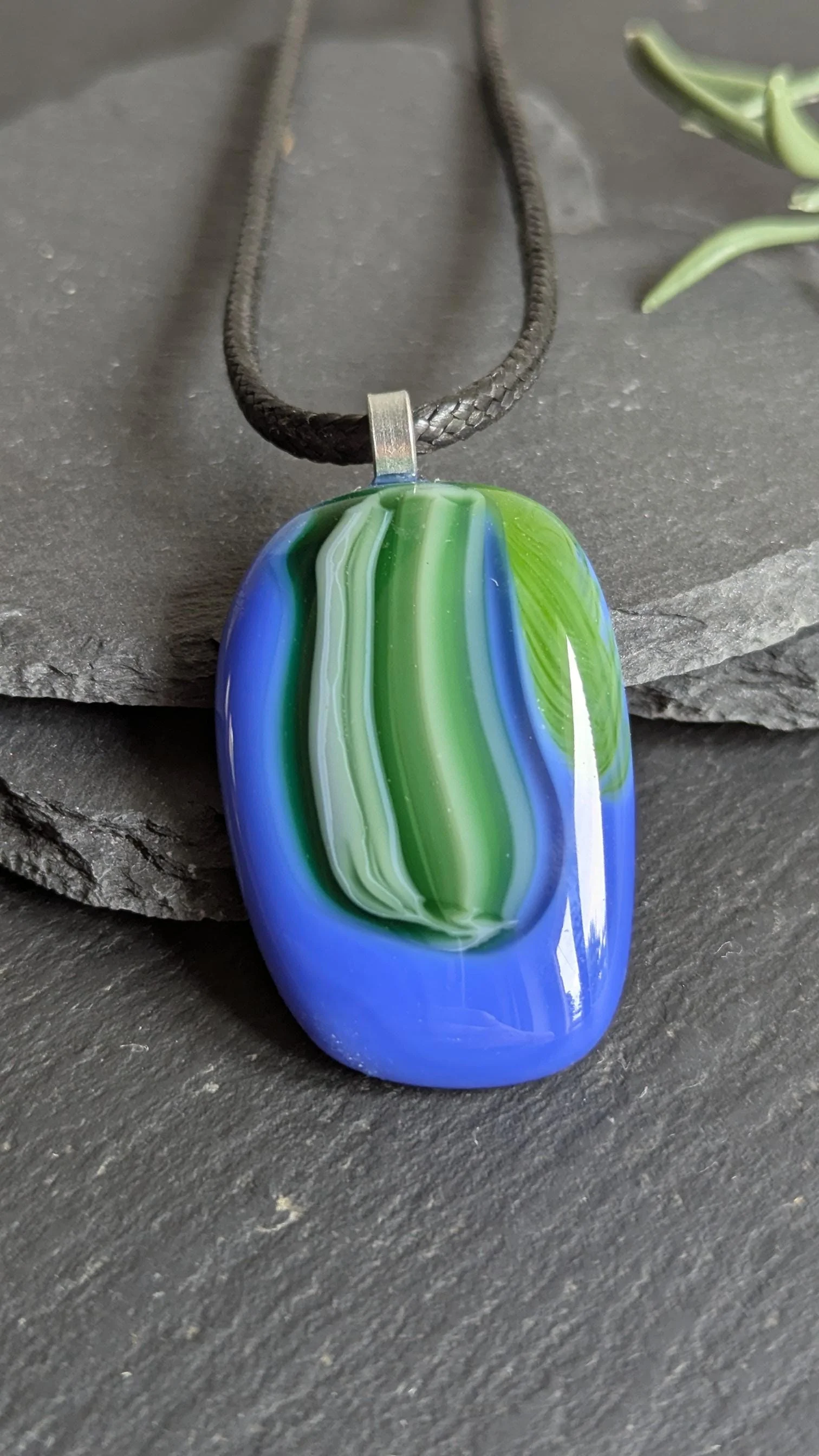 Fused Glass Pendant with Cord Necklace, handmade jewellery - Photo 5