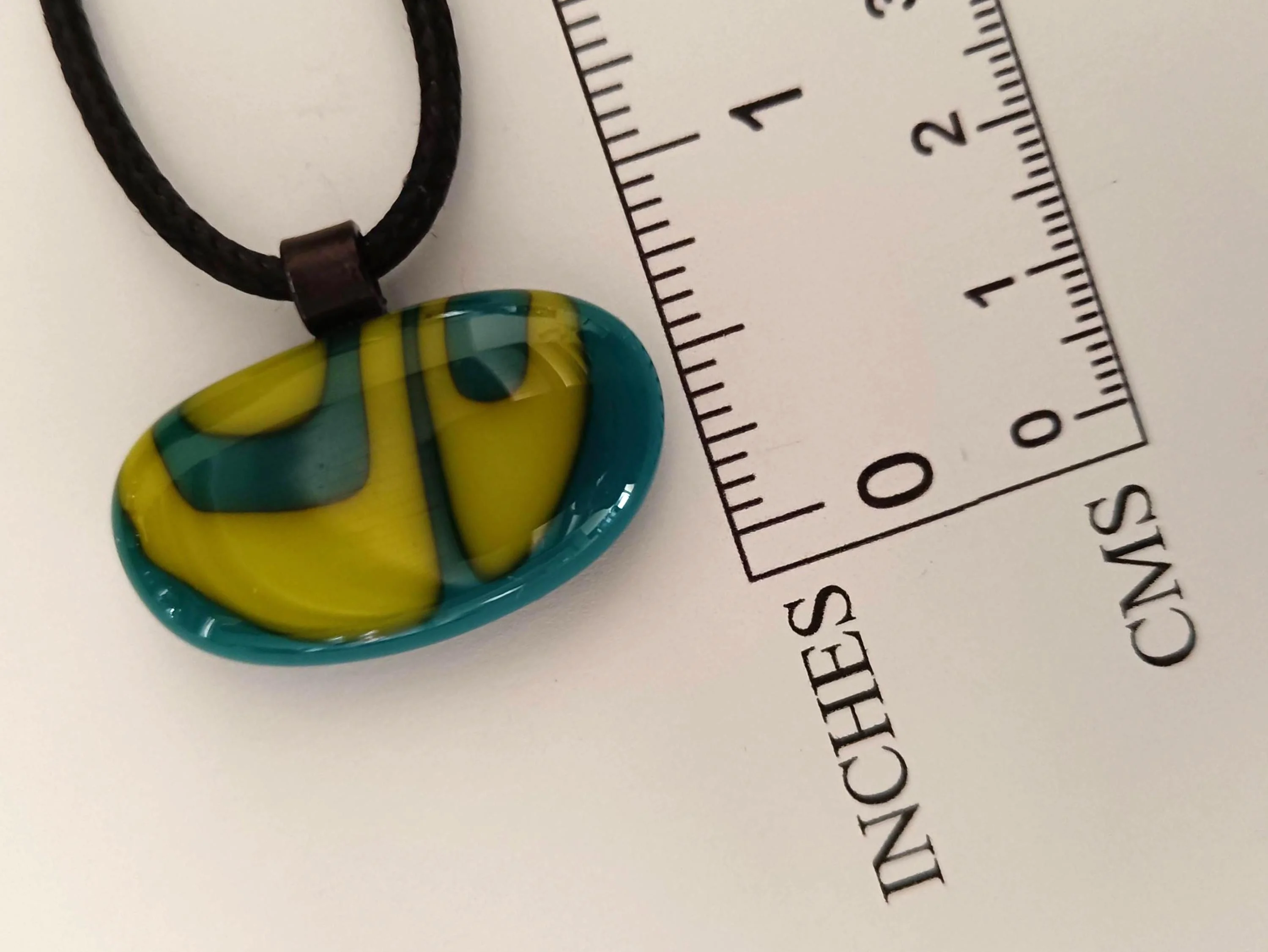 Teal fused glass pendant necklace, handmade artisan jewellery - Photo 5