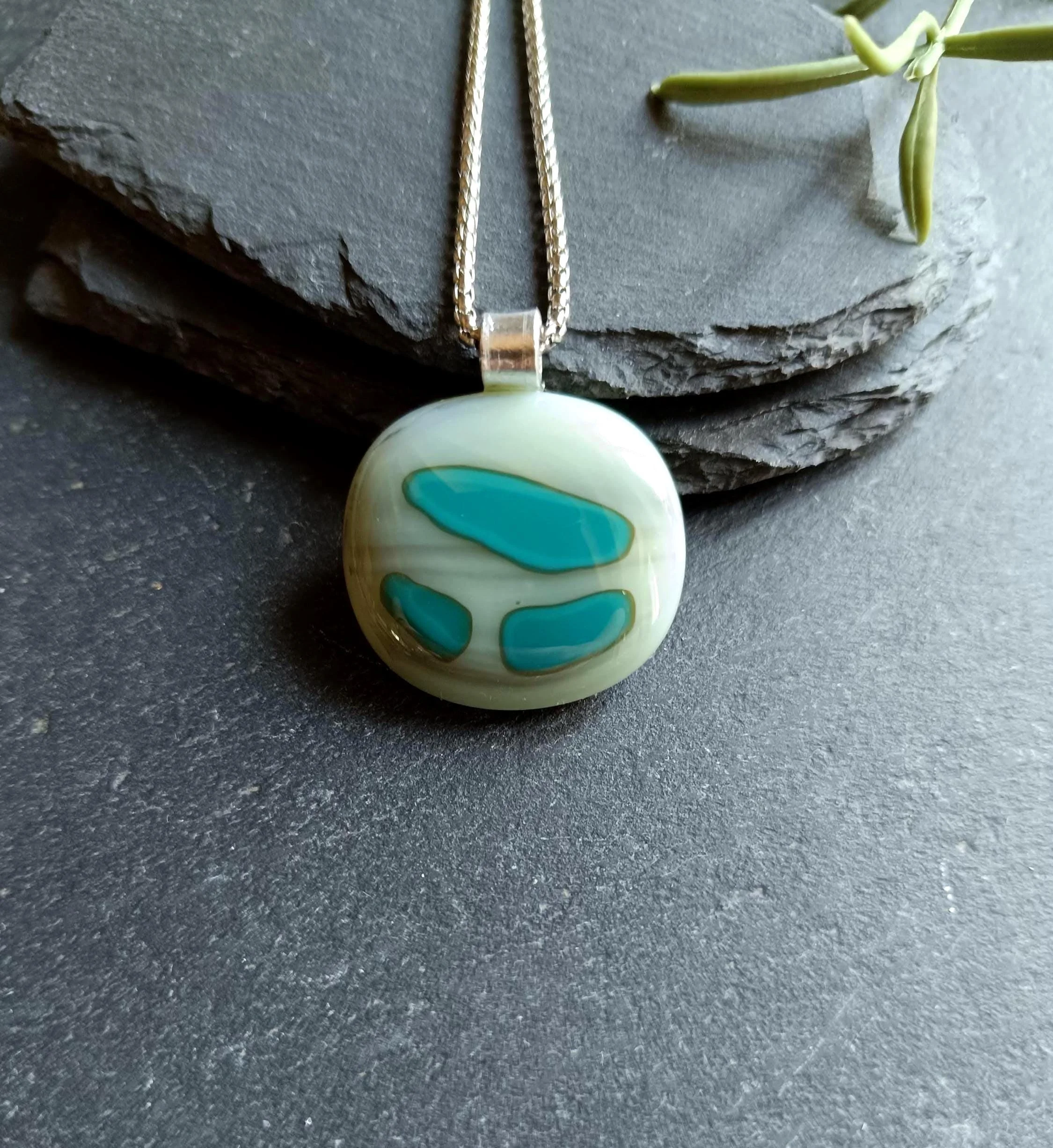 Fused Glass Abstract Pendant with necklace, handmade jewellery - Photo 6