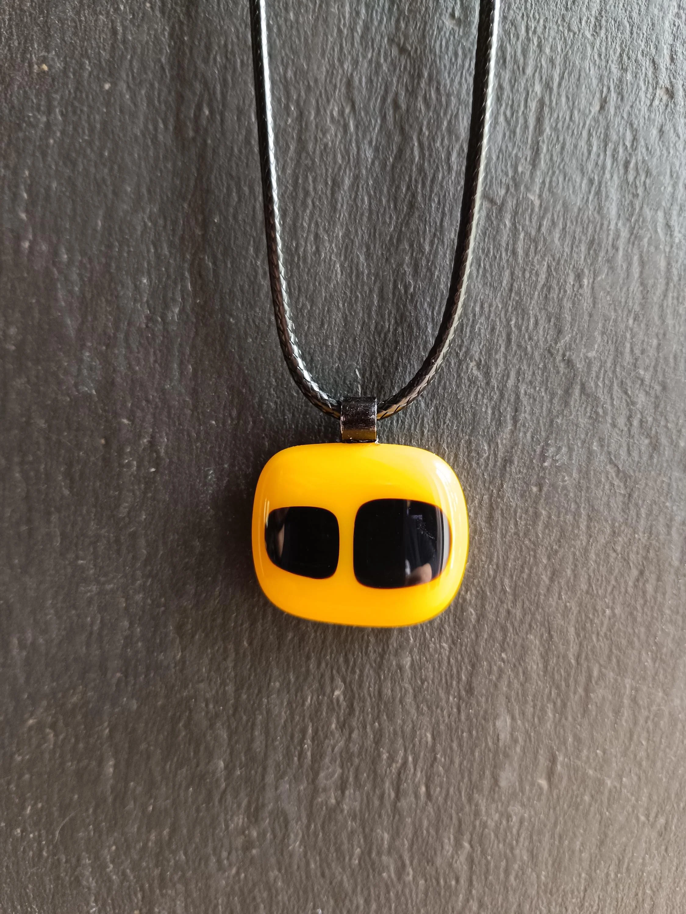 Yellow and Black Fused Glass Pendant Necklace - Photo 2