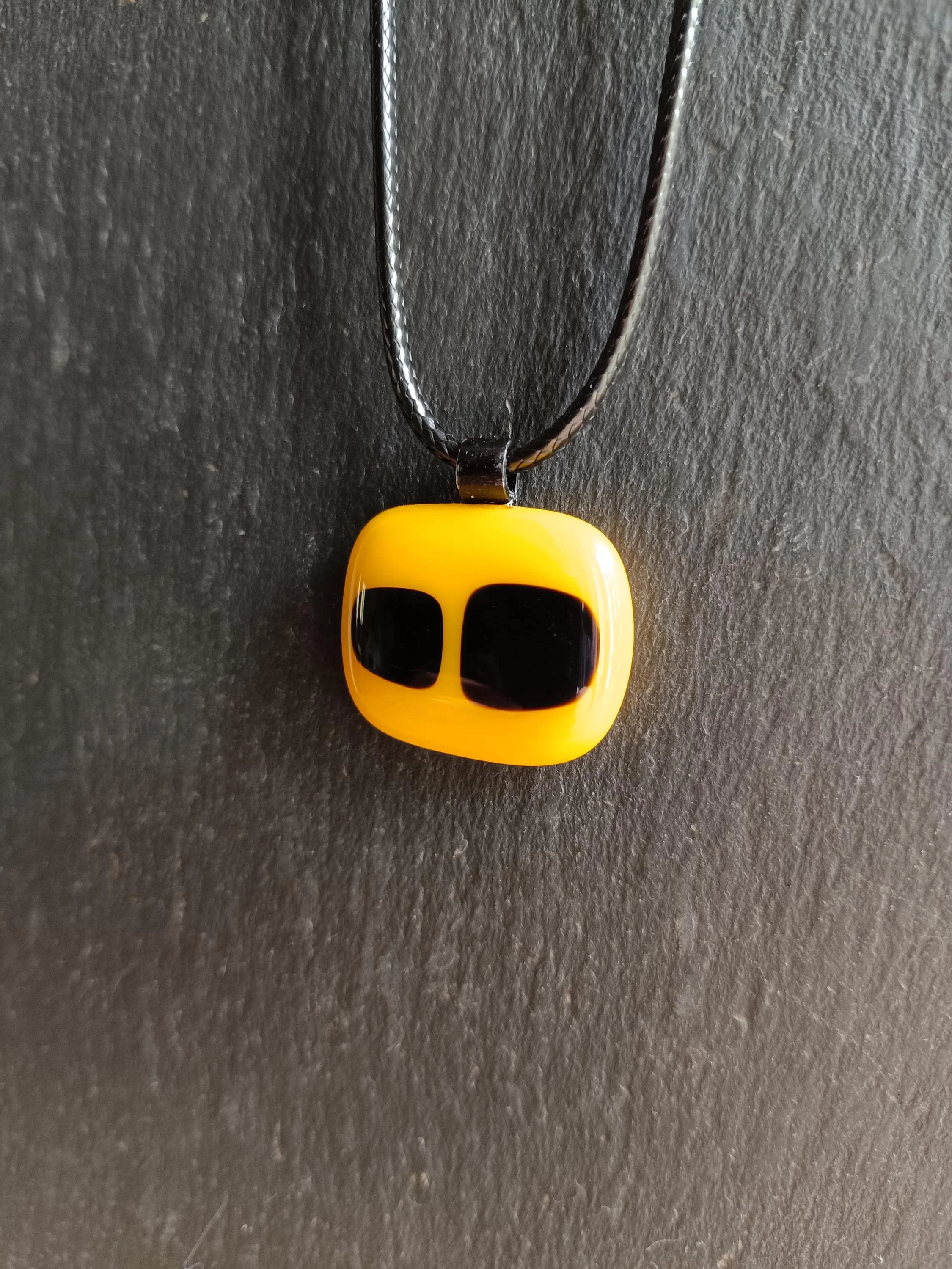 Yellow and Black Fused Glass Pendant Necklace - Photo 5