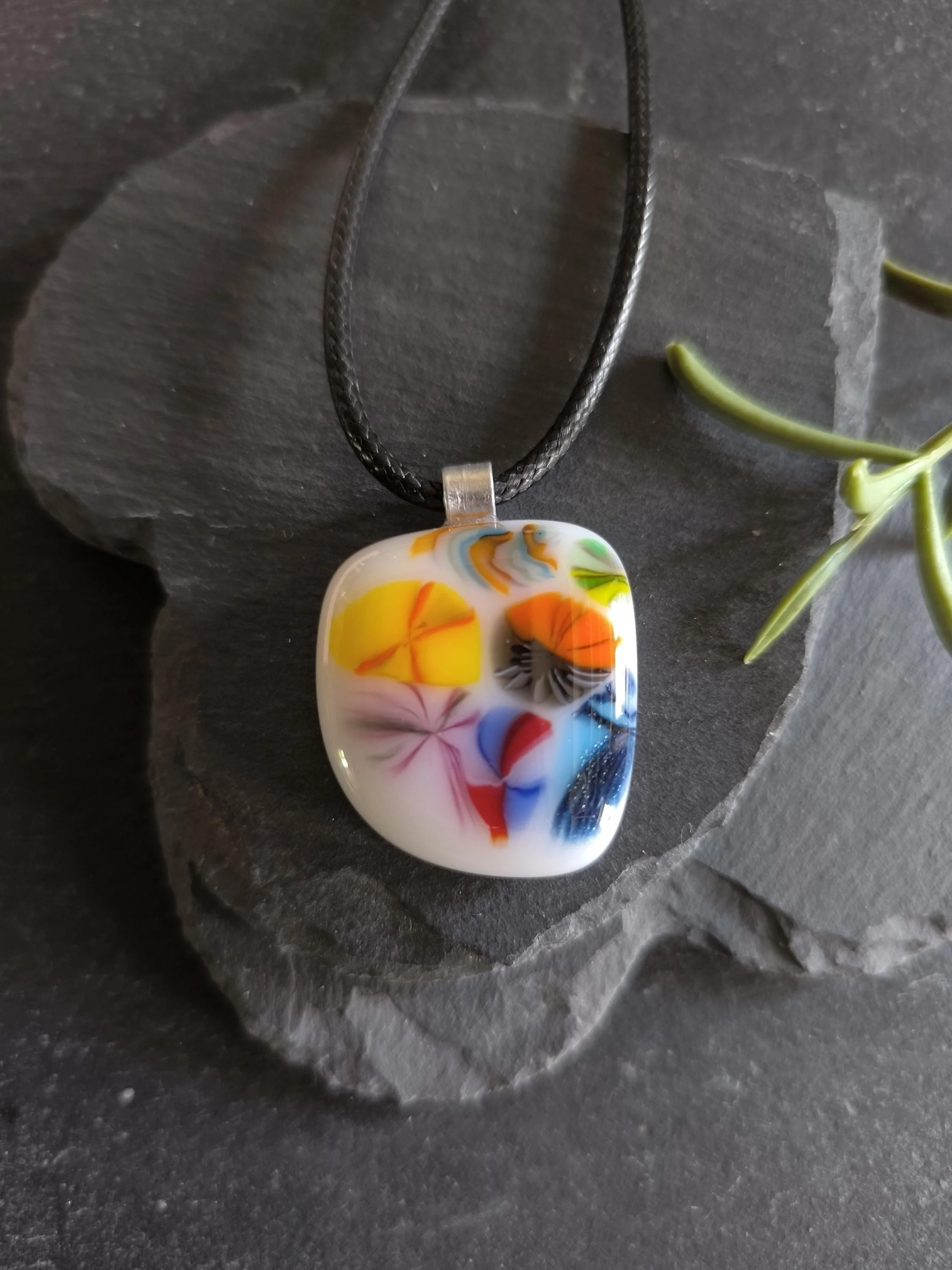 Handmade multicoloured fused glass pendant necklace - Photo 1
