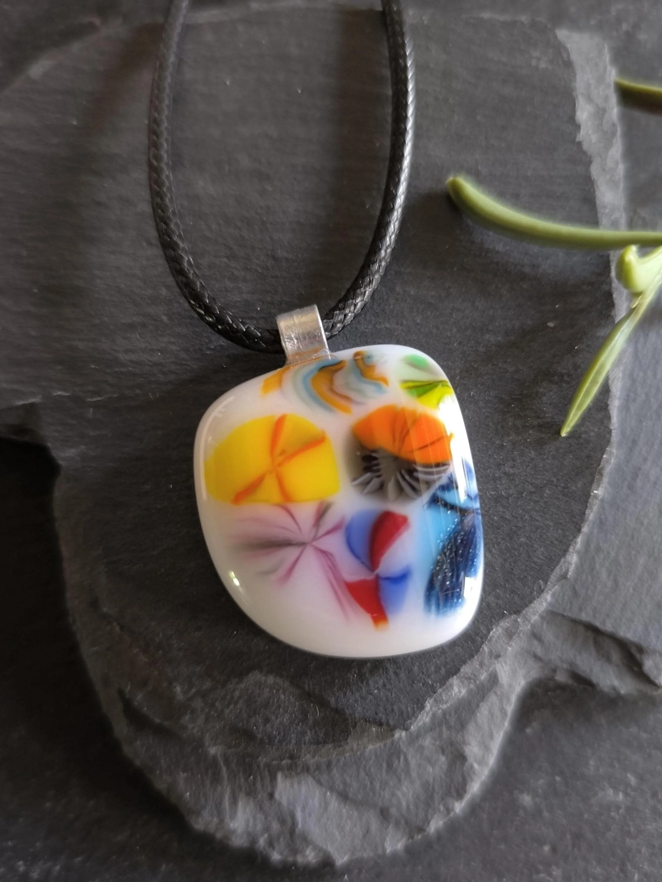 Handmade multicoloured fused glass pendant necklace - Photo 2