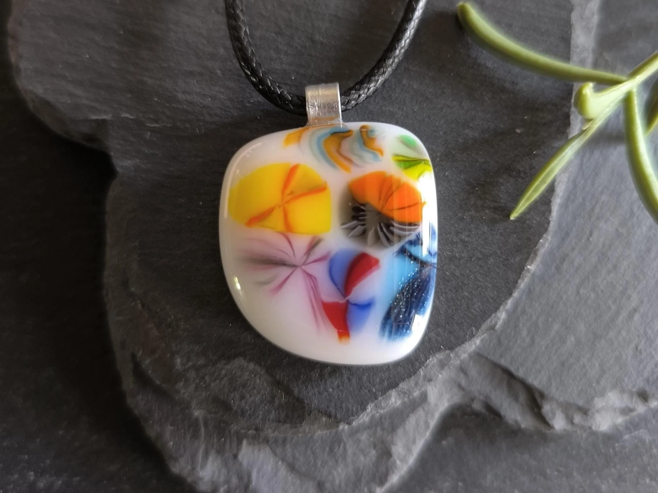 Handmade multicoloured fused glass pendant necklace - Photo 4