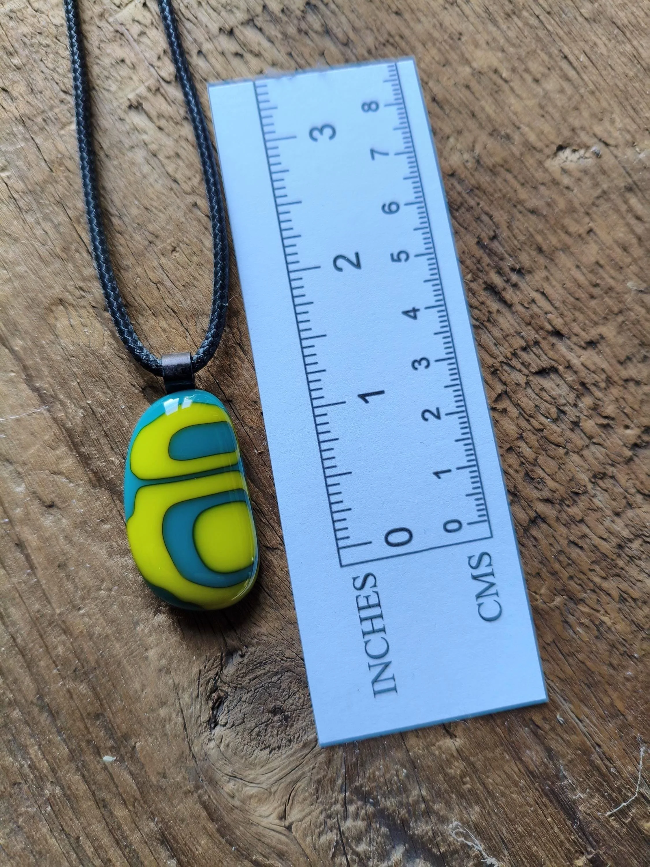 Handcrafted turquoise and lime glass abstract pendant necklace - Photo 3