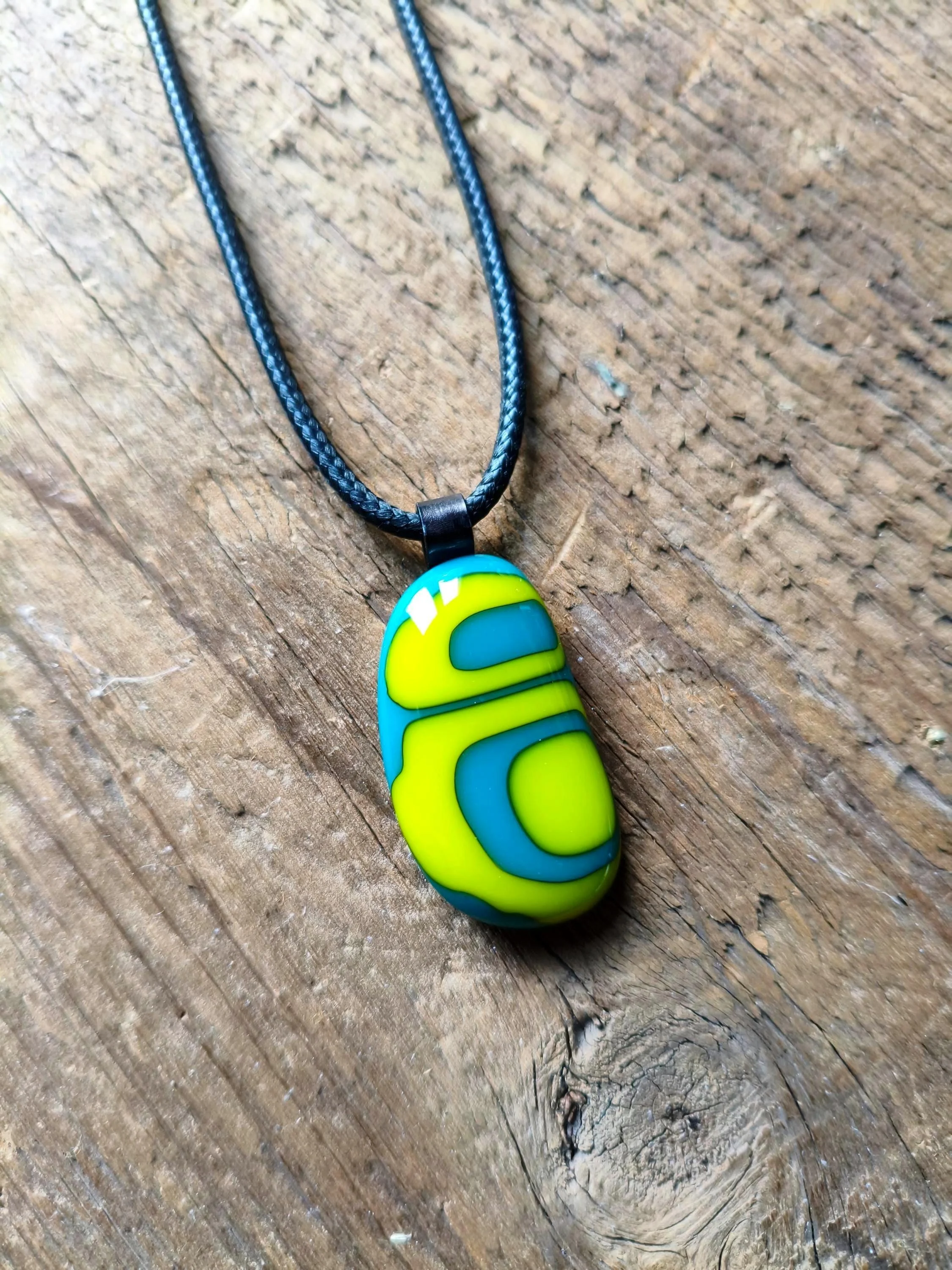 Handcrafted turquoise and lime glass abstract pendant necklace - Photo 4