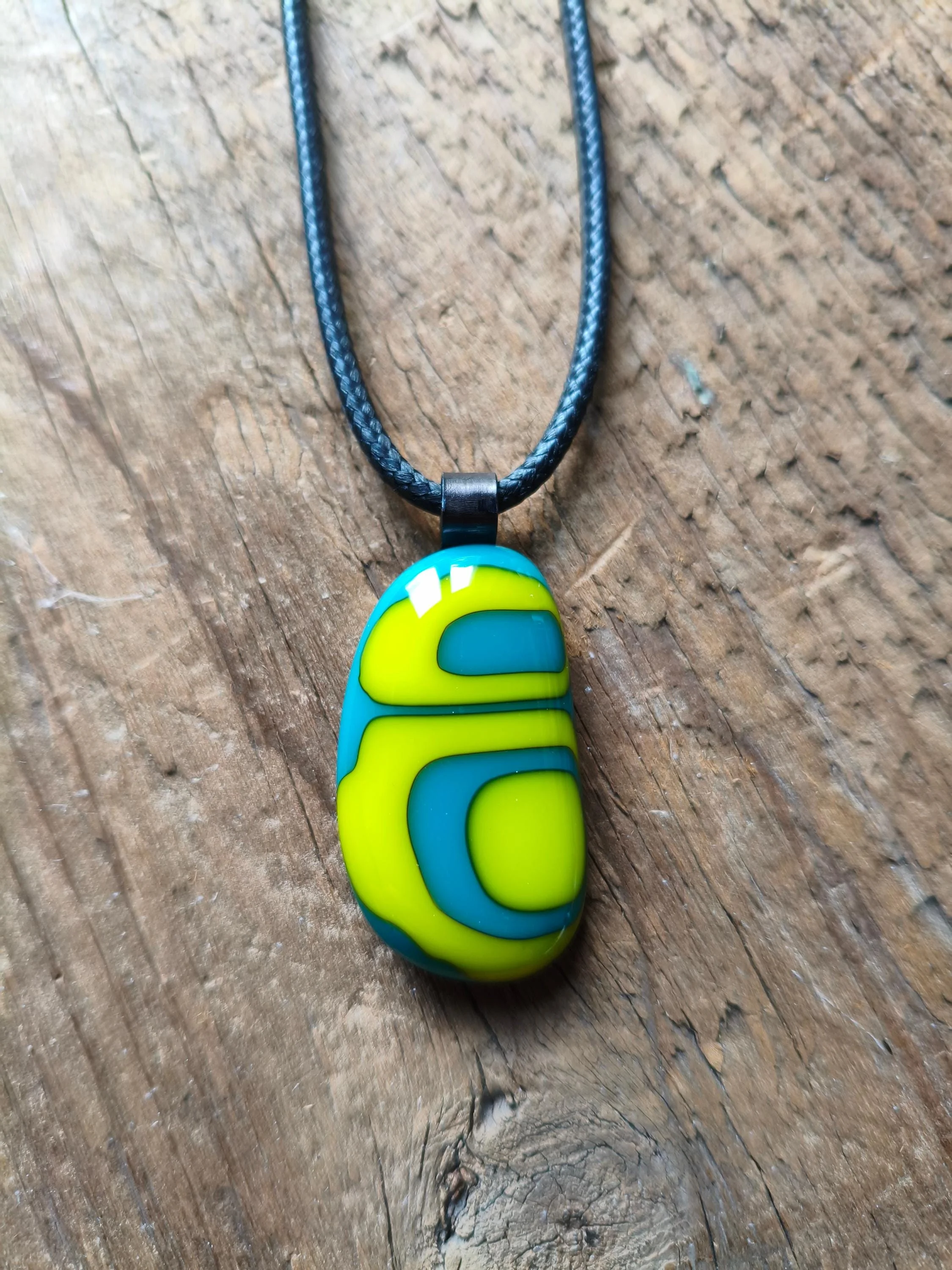 Handcrafted turquoise and lime glass abstract pendant necklace - Photo 6