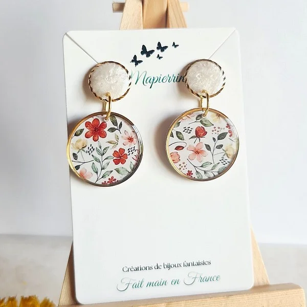 Boucles d'oreille artisanales en papier résiné - Champ de fleurs, fait main en France par Mapierrine - Photo 2