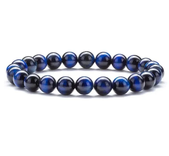 Bracelet élastique femme homme en pierre naturelle OEIL DE TIGRE BLEU - Photo 1