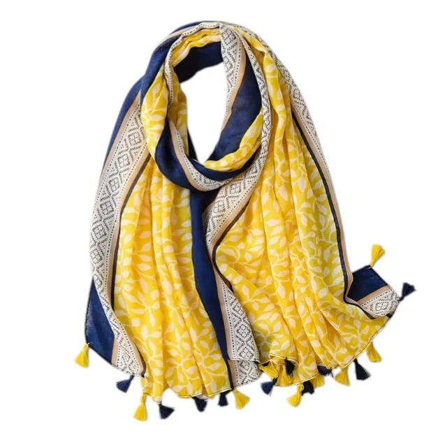 Châle écharpe femme à pompons polyester 85 x 180 cm JAUNE BLEU 178799 - Photo 1