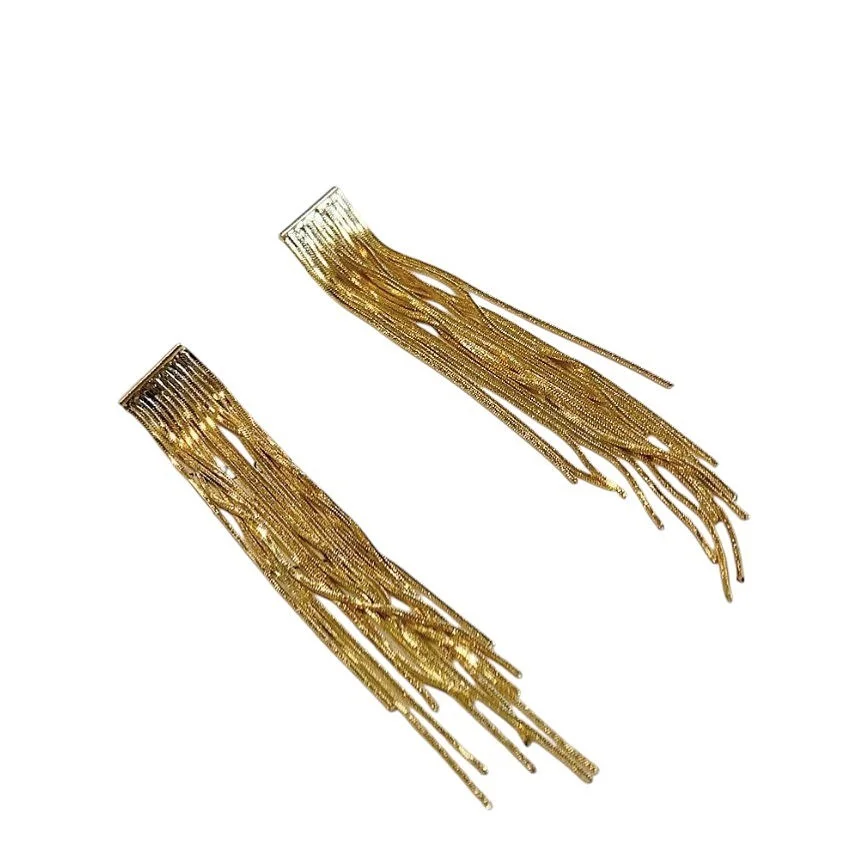 Boucles d'oreille longue femme à pampille acier inoxydable plaqué or 45435